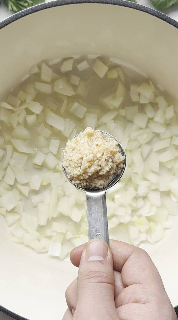 minced garlic going into the aush/ash pot